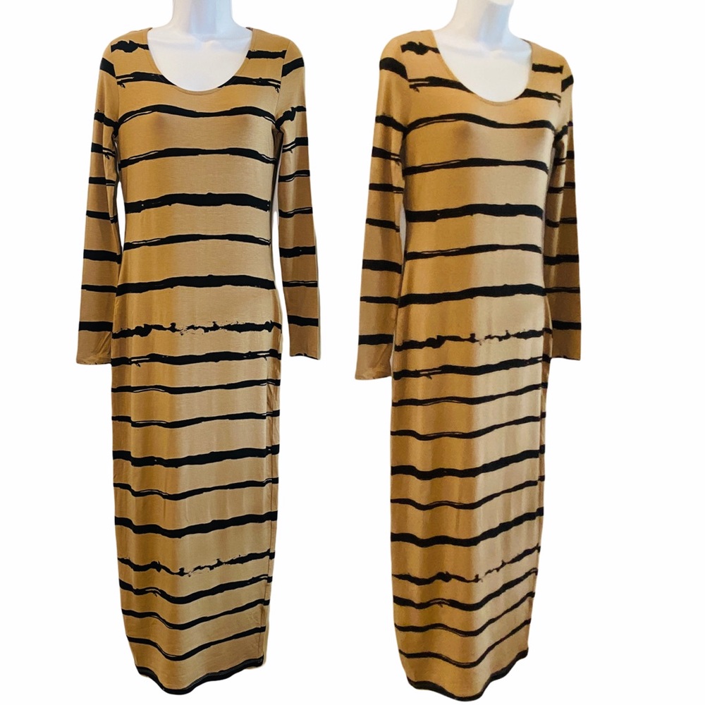 Tan & Black Stripe Maxi Length Dress